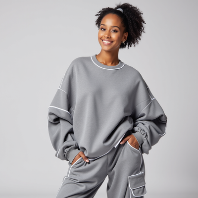 Clara™ | Conjunto de Loungewear de Punto Gris con Detalles en Contraste