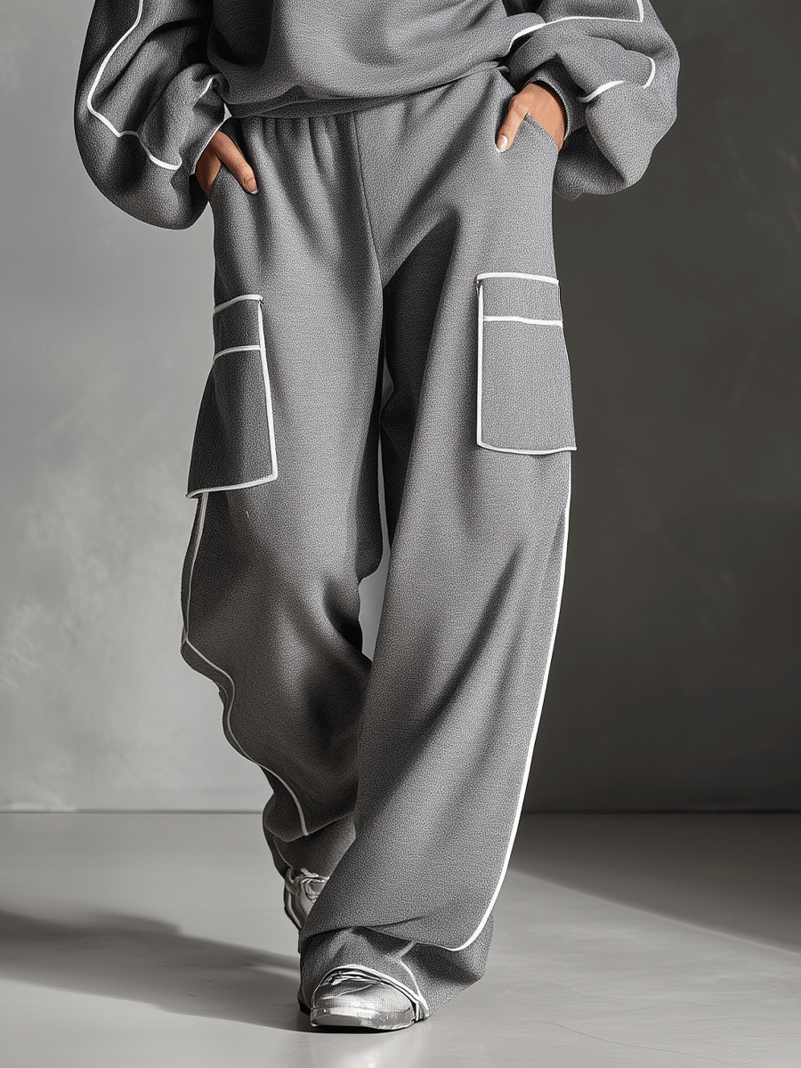 Clara™ | Conjunto de Loungewear de Punto Gris con Detalles en Contraste