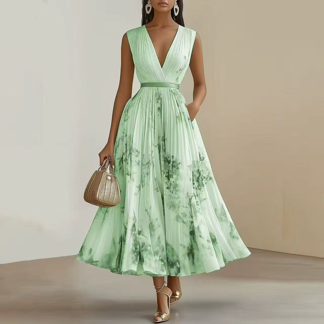 Lidia – Elegante Vestido Largo Plisado