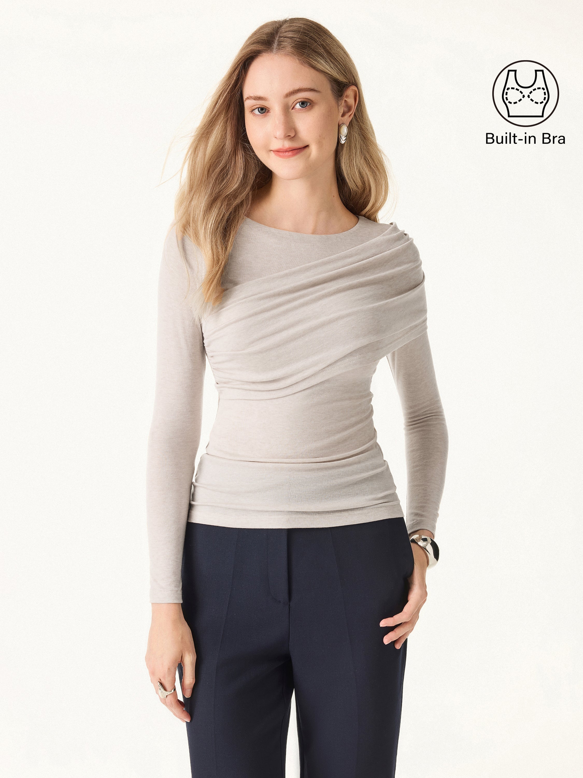 Valentina | Top de manga larga Brami fruncido en lana Tencel